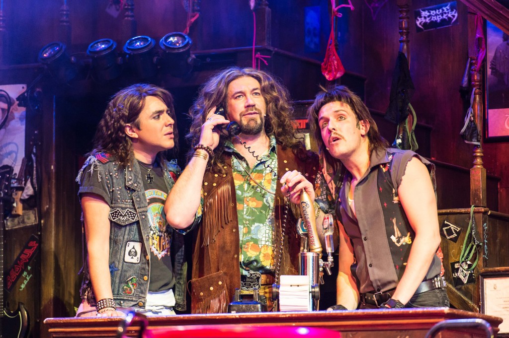 Noel as 'Drew' with Rock of Ages co-stars Daniel Fletcher and Chris Southgate
