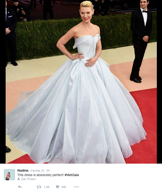 Claire Danes looks gorgeous in daylight at the 2016 Met Gala.