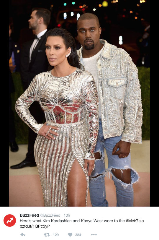 Kanye West and Kim Kardashian pose at the 2016 Met Gala