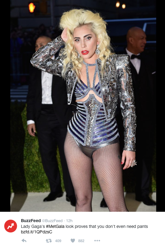 Lady Gaga poses in circuitry-inspired jacket at the 2016 Met Gala