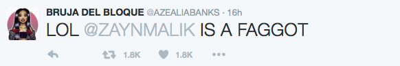 Azealia Banks' tweet calling zayn Malik a faggot