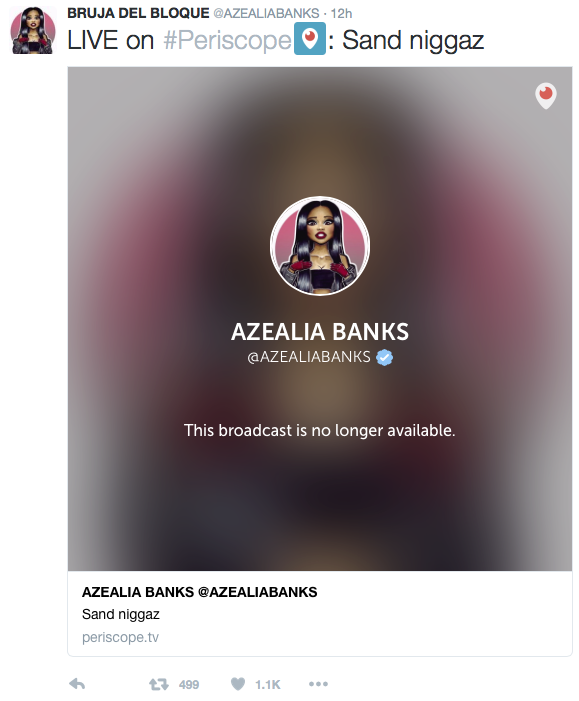 Azealia banks live periscope broadcast no longer available