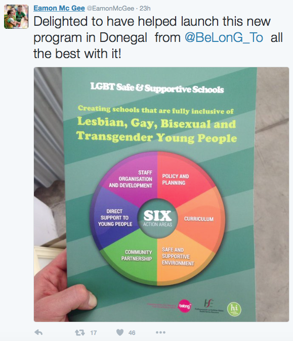 GAA player Éamon McGee's tweet from the launch, with a photo of the information leaflet