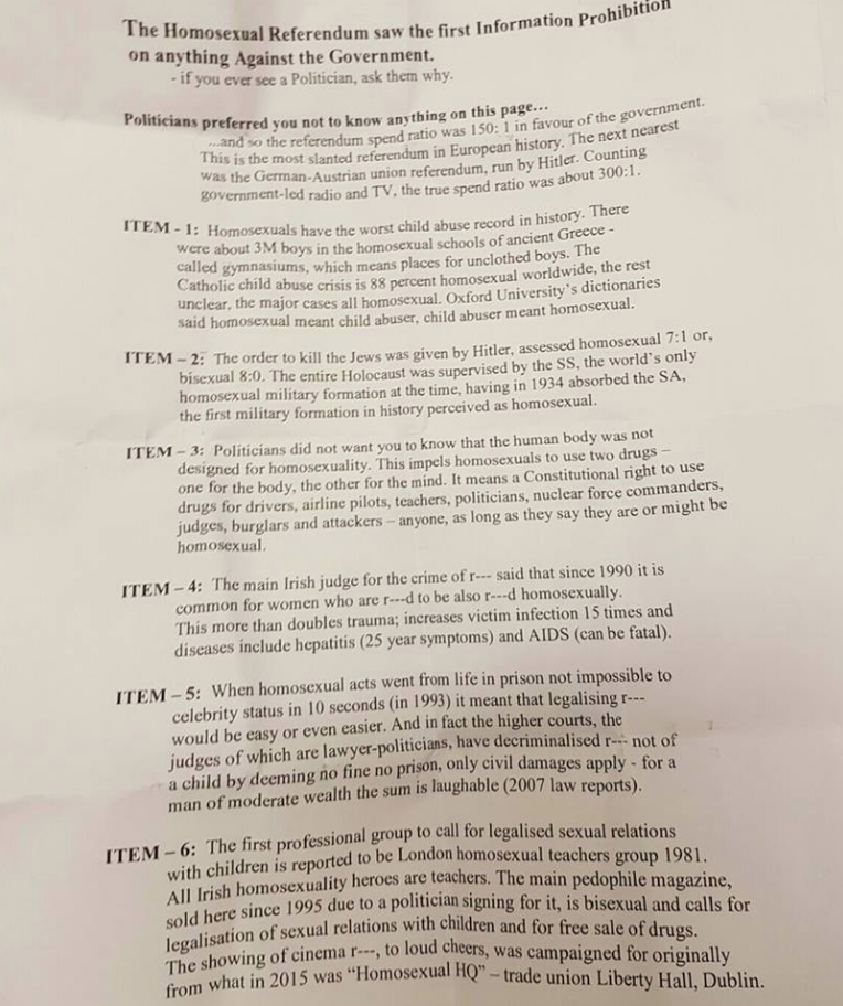 Homophobic letter compares the yes vote campaign and Irish government to Hitler