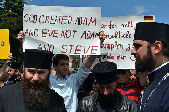 Anti gay protestors in Georgia at IDAHOT 2016