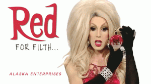 Alaska Thunderfuck, who is in All Stars season 2, with her signature perfume, red - for filth