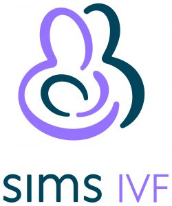Sims IVF logo - parents hugging a baby