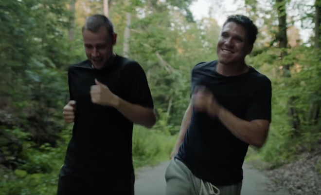 Two men running together on a Workout Date after they read about it in GCN's Top 5 Romantic Date Ideas: Dublin guide