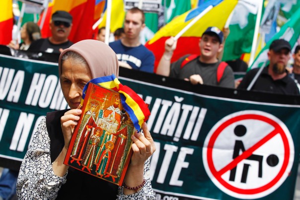 Protesters at Bucharest Pride, 2015