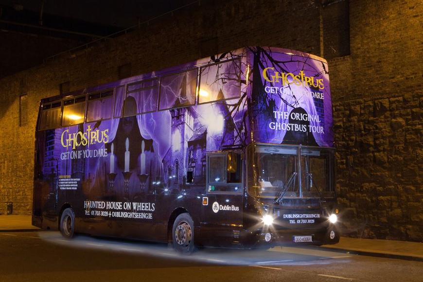Dublin Ghost Bus Tour bus which is a part of our top 5 romantic date ideas: Dublin guide