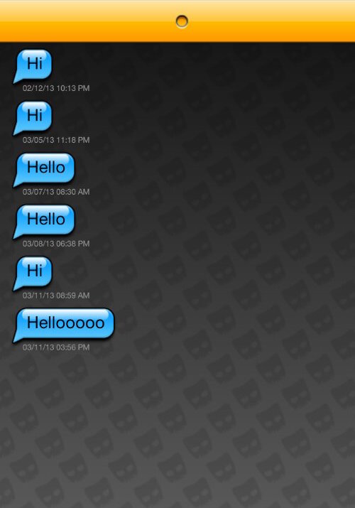 Screen shot of a one sided grindr chat saying hi, hi, hello over and over again