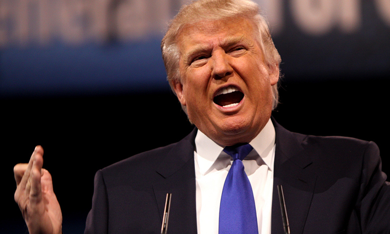 Donald Trump mid speech looking angry, which could be a great Halloween Costume for gay men