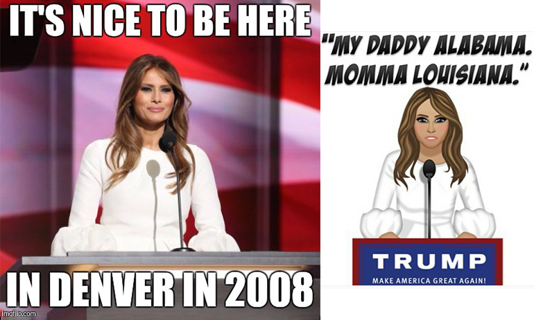 Melania trump, which is a great halloween costume for lesbians this year, memes on left and as beyonce on right