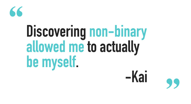 Quote for non-binary people saying "discovering non-binary identity allowed me to actually be myself"