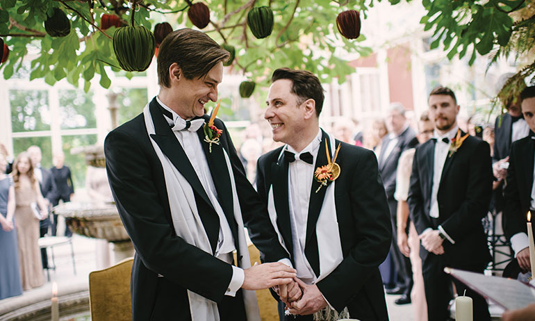 A same-sex couple for Real Weddings at the Kilshane House venue