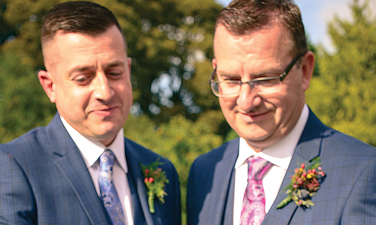 A same-sex couple for Real Weddings at the Rathsallagh House venue