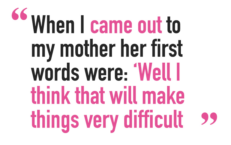 A quote saying: 'When I came out to my mother her first words were: "Well I think that will make things very difficult"' A quote staying 'To all intents and purposes I was a bridesmaid, but when the day arrived I wasn't in the wedding party' for Andy Kane's article about children and how he can contribute to society