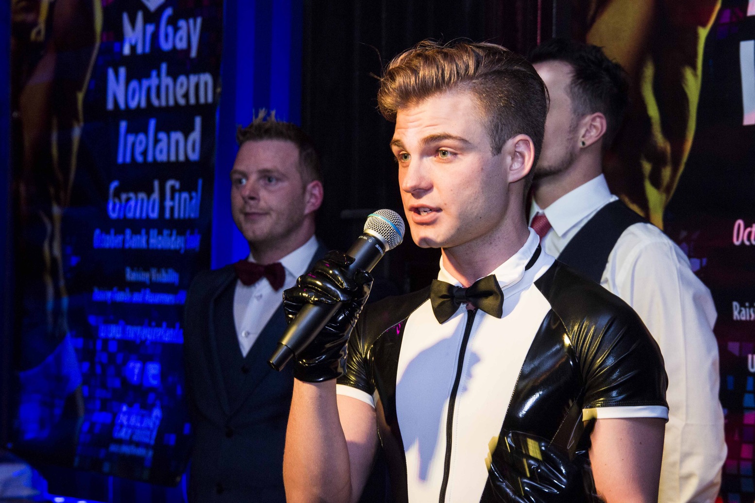 Stephen Lehane in a latex tux as the winner of Mr Gay Ireland 2017
