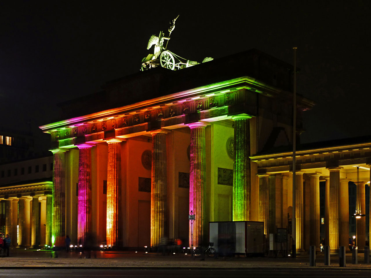 A Berlin landmark illuminated in multicolours which is indicative of the resistance against the right