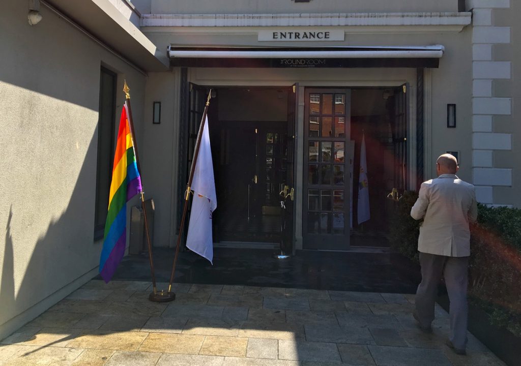 The Mansion House exterior with a Rainbow flag to the left at the launch of DCC's LGBT inclusion Strategy