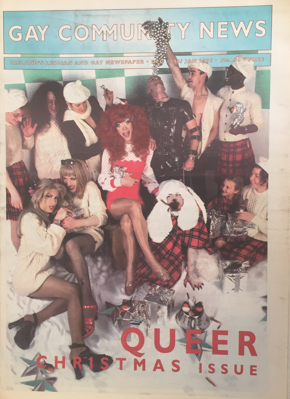 The 1996 Issue in the Evolution of GCN, Ireland's National LGBT Publication with drag queens and school kids on the cover