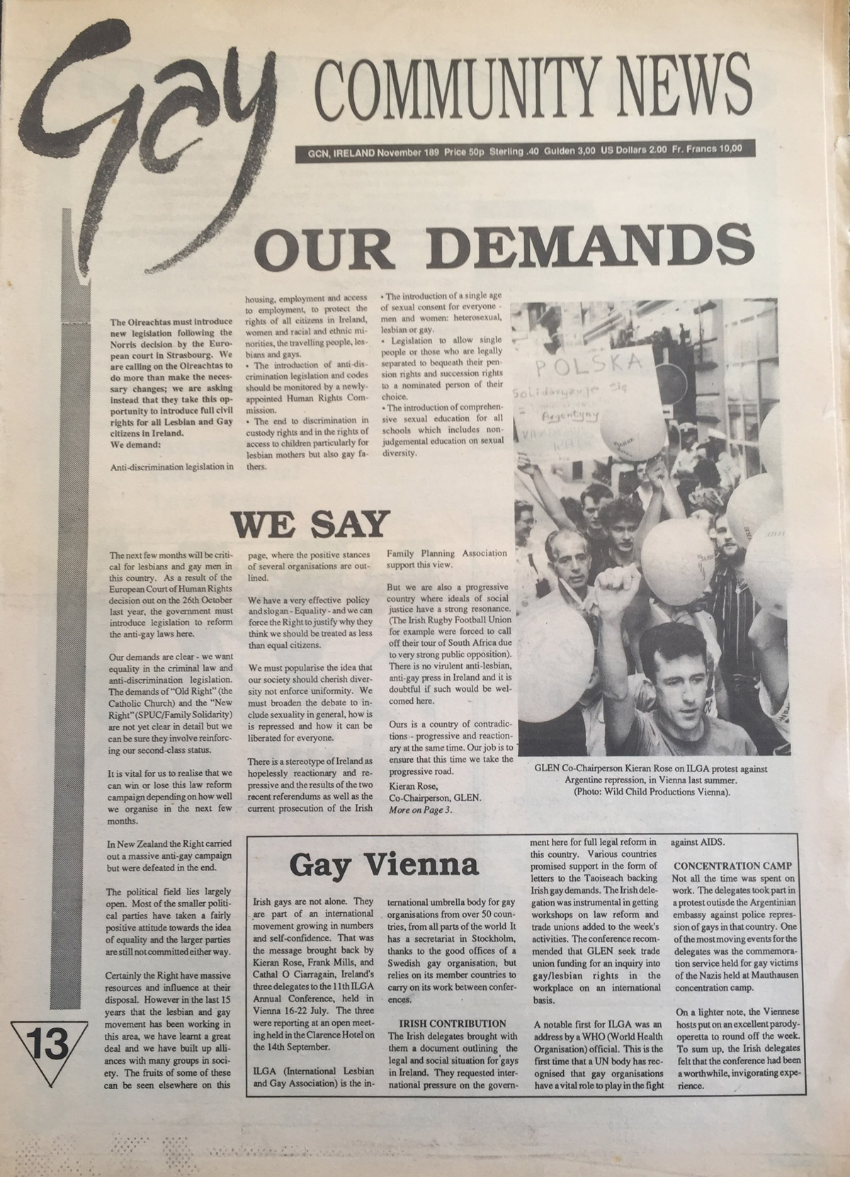 The 1989 Issue in the Evolution of GCN, Ireland's National LGBT Publication with images and words on the cover