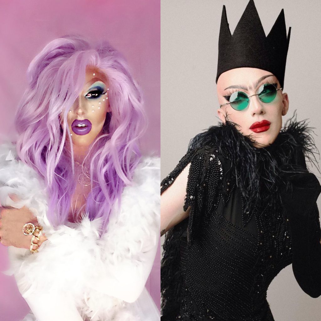Split screen of drag queens Pixie and Sasha Velour