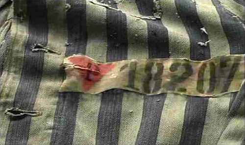Concentration camp uniform with the pink triangle
