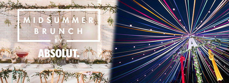 Absolut Midsummer Brunch table with chairs, and Absolut ribbon stage at Body and Soul 2016