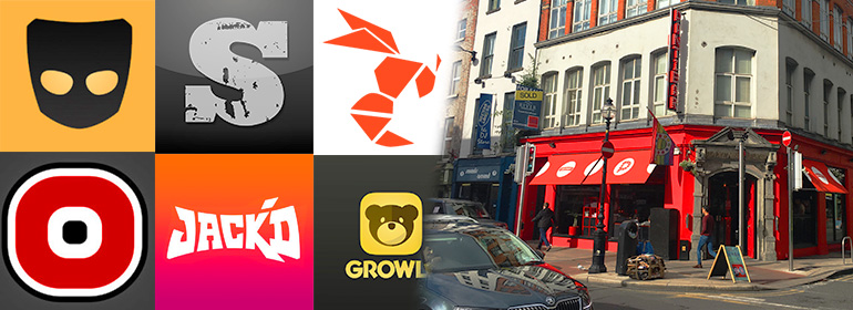 Gay dating in Dublin guide image with gay dating apps on left, pantibar on right