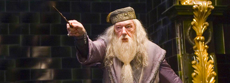 Dumbledore raising his wand, Dumbledore is in today's cuppán gay as maybe coming back to the Harry Potter spin-offs