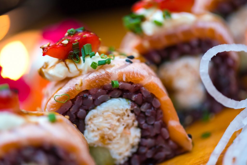 Strawberry, salmon and brown rice sushi from Yamamori Sushi, who's manager Graham Ryan we interviewed in this month's Amuse Bouche