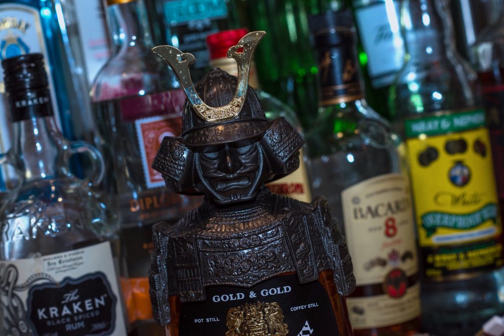 An artefact in front of liquor from Yamamori Sushi, who's manager Graham Ryan we interviewed in this month's Amuse Bouche