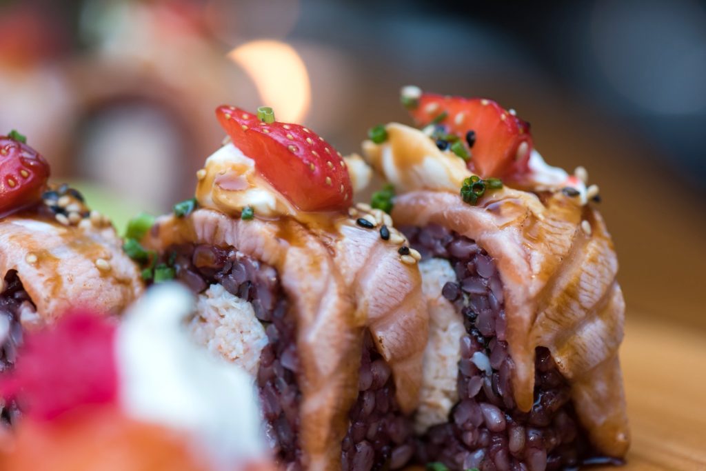 Strawberry, salmon and brown rice from Yamamori Sushi, who's manager Graham Ryan we interviewed in this month's Amuse Bouche