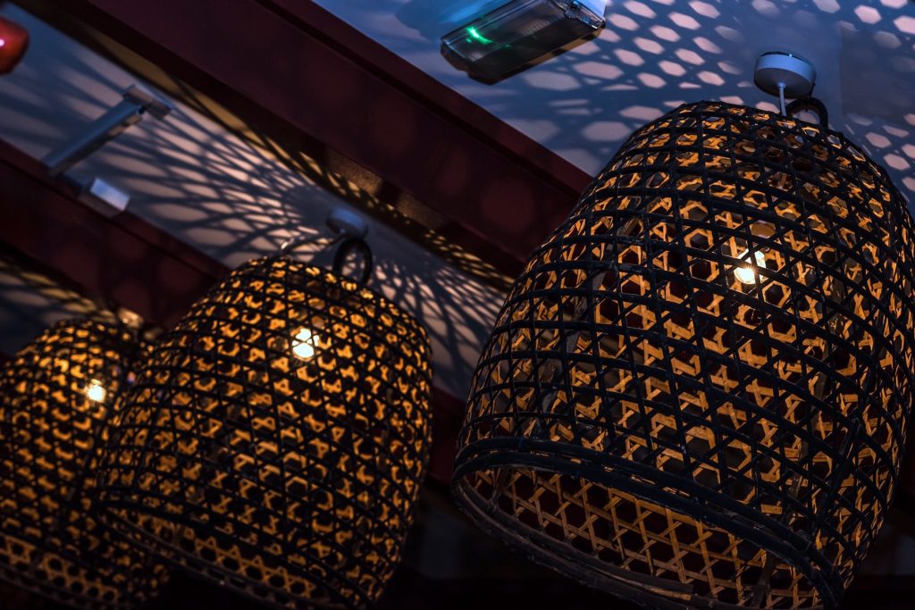 lamp shades with holes in them from Yamamori Sushi, who's manager Graham Ryan we interviewed in this month's Amuse Bouche
