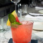 A watermelon coloured cocktail at sophie's restaurant at the dean hotel for the November 2016 Amuse Bouche
