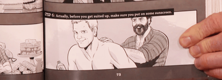 Nick Offerman's homoerotic comic in his new book in Today's Cuppán Gay