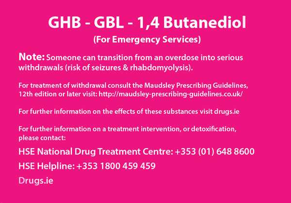 A card for GHB harm reduction from HSE and Drugs.ie