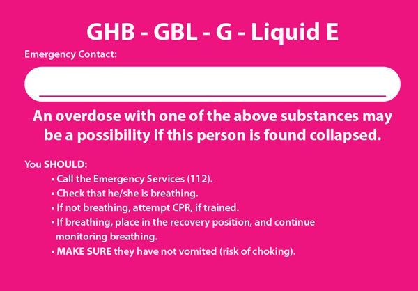 A card for GHB harm reduction from HSE and Drugs.ie