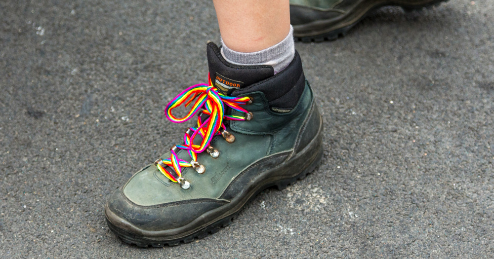 Rainbow laces on a boot which is one of the stories in today's cuppán gay
