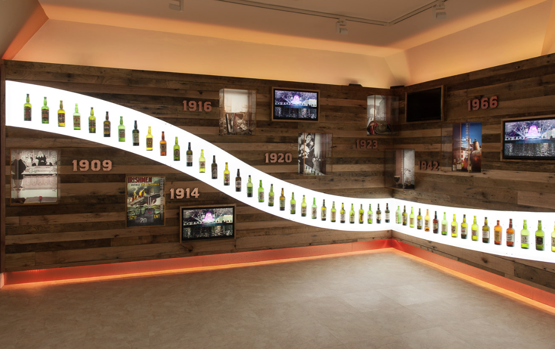 A timeline of whiskey bottles at the Irish Whiskey Museum
