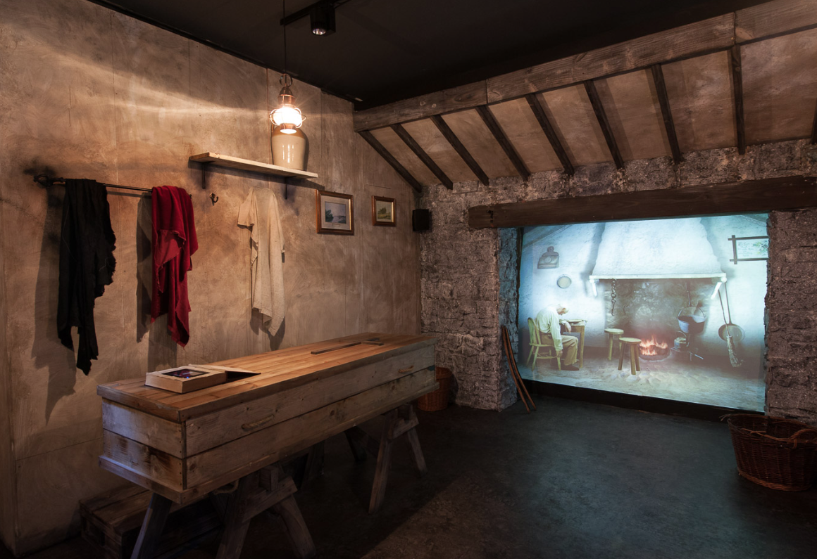 A wooden table at the Irish Whiskey Museum