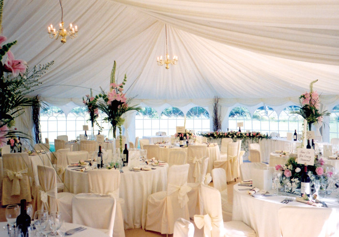 A wedding marquee during the daytime at Irish LGBT wedding venue, the watermill lodge