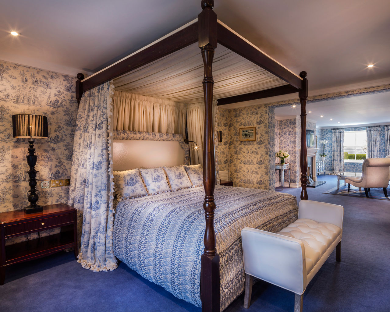 An interior shot of the lodge at ashford castle where if you book a wedding, you could win a luxury cruise to the value of e10000 with a four poster bed
