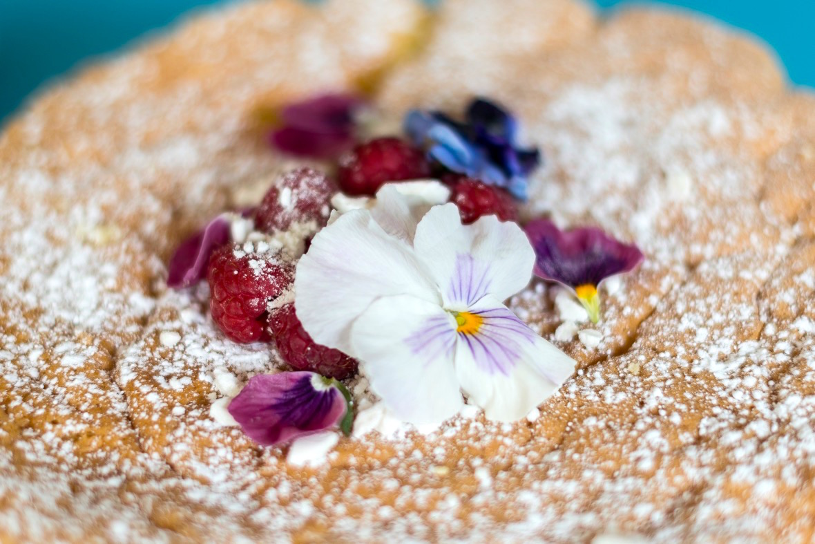 Gorgeous iced pancakes with fruit and flowers on top at the cake cafe and slice which are both owned by Ray O'Neill