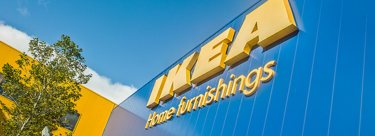 Ikea home furnishings exterior with a tree on the left hand side