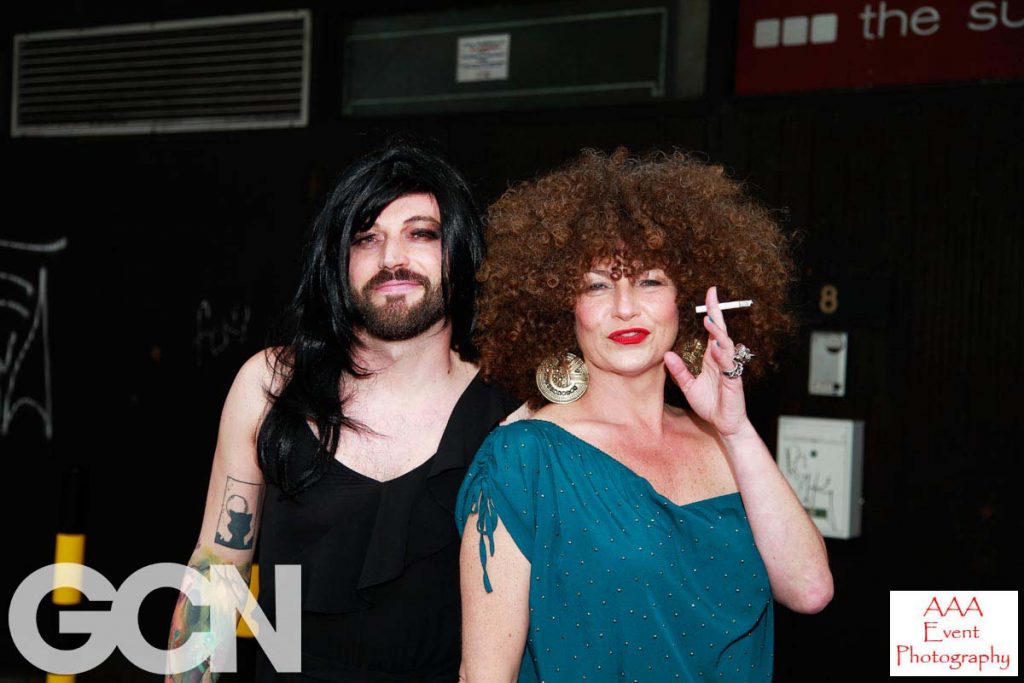 Conchita Wurst and Catherine Rutter smoking at GCN's Eurovision Douze Points Party