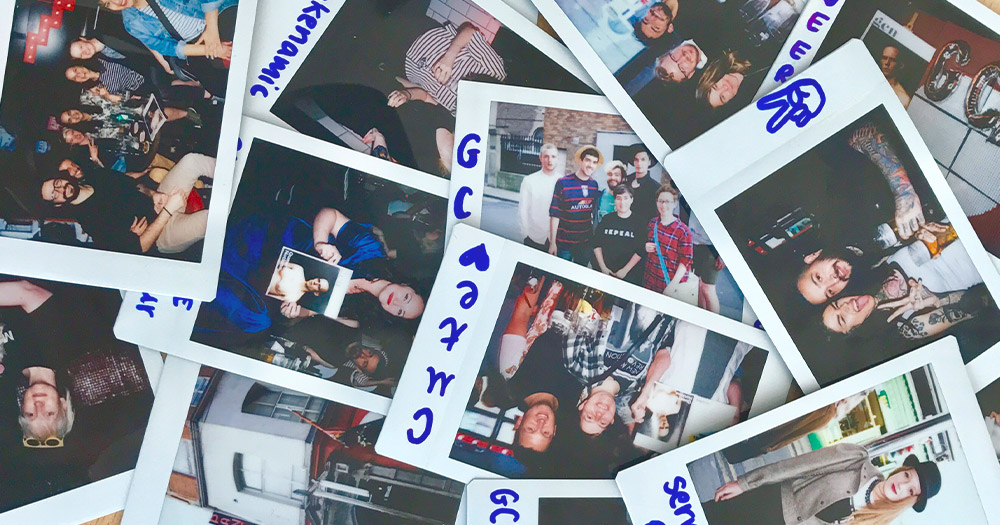Some of the polaroids from the GCN relaunch party lain on top of each other