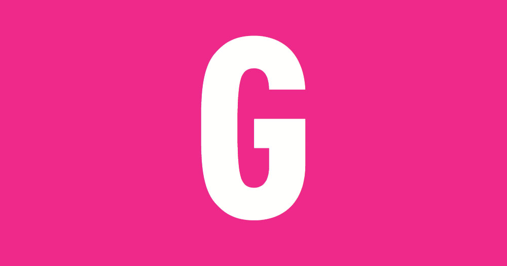 A giant G letter on a pink background