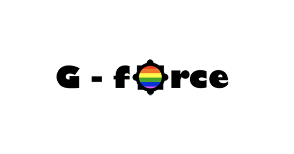 The G Force logo with a rainbow coloured badge for the O in Force